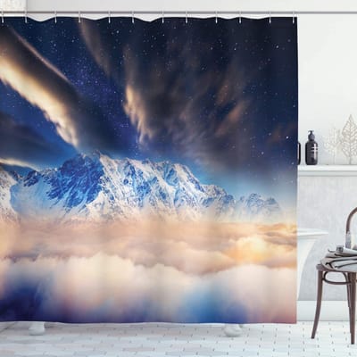 ABAKUHAUS Nevel Douchegordijn – Sneeuw-Winter-Bergen – 175×240 cm – Blauw/Wit