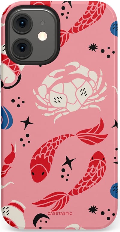 Casetastic hoesje geschikt voor Apple iPhone 12 Mini - Dubbellaagse bescherming - Zodiac in kleur - Fashion Case - Lichtroze Koraal Perzik