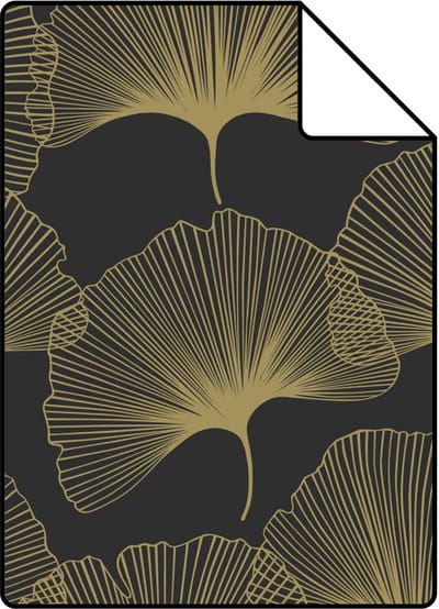 Proefstaal Origin Wallcoverings behang ginkgo bladeren zwart en goud - 26,5 x 21 cm - 347734-S