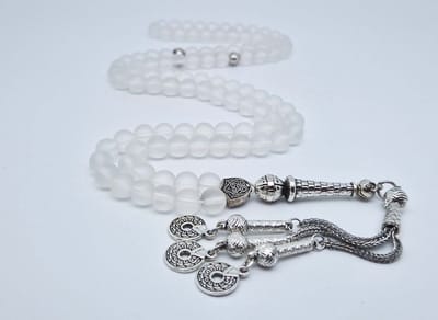 Handgemaakte tesbih "Tasbih" natuursteen "Selenite" - Aantal kralen 99 - Diameter kralen 8MM - met metaal tassel "Cirkels" - Een mooi cadeau-idee