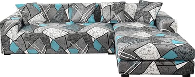 Set van 2 Hoekbankhoezen voor L-vormige Sofas en 3-zitsbanken met 4 Kussenhoezen in Blauw-Grijs