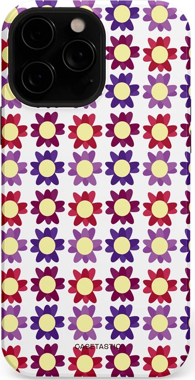 Casetastic Hoesje Geschikt voor Apple iPhone 13 Pro Max Magsafe - Stijlvolle Beschermende Duo-layer Case - Rood Paarse Roze Madelief Bloementjes