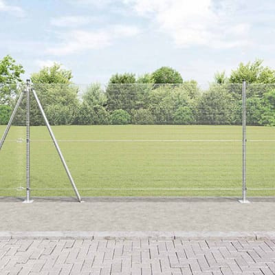 vidaXL - gelast - draadhek - met - betonnen - voetstuk - 10 - x - 1,2 - m - zilver - Mesh