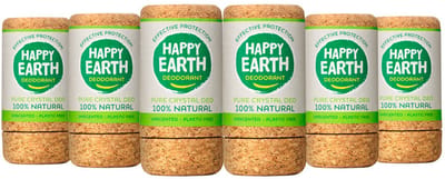 Happy Earth 100% Natuurlijke Crystal Unscented Deodorant - 6 x 90 gr - Voordeelverpakking