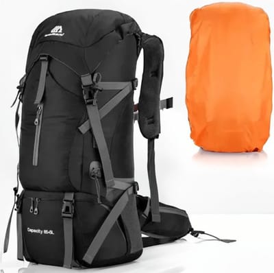CarryQuest® - 70L Hiking Travel Backpack - Waterbestendige Nylon Camping Rugzak met Regenhoes - Rugventilatie - Zachte Rug - Verstelbare Schouderbanden - 32x70 cm - Zwart