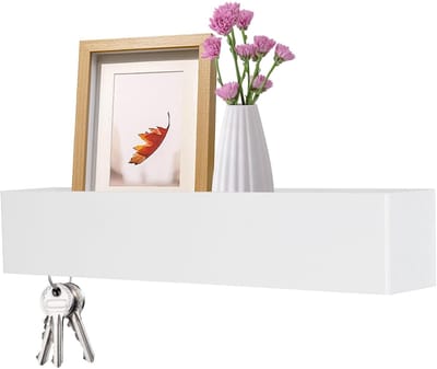 Dailygoods- Sleutelrek met plank - Sleutelhouder - Wandsleutelhouder - 5 haken - Wit metaal - 43,5 x 7,5 x 8 cm