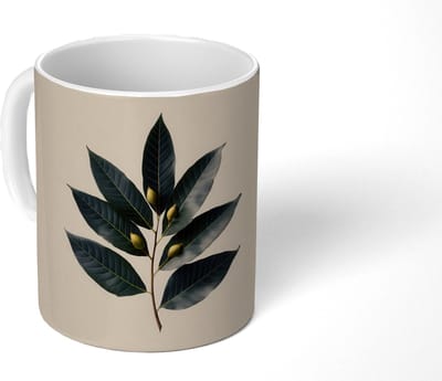 Mok - Koffiemok - Laurierbladeren - Bloemknoppen - subtiel - Mokken - 350 ML - Beker - Koffiemokken - Theemok