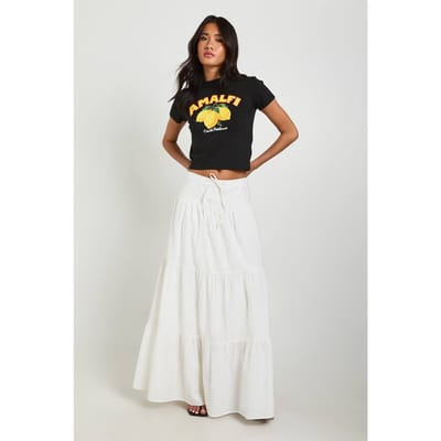boohoo Dames Gelaagde Maxi Rok In Linnenlook | Ecru | Maat: 42