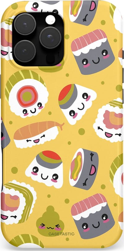 Casetastic hoesje geschikt voor Apple iPhone 16 Pro Max - MagSafe - Dubbellaagse bescherming - Sushi vriendjes - Fashion Case - Goud Wit Grijs Beige