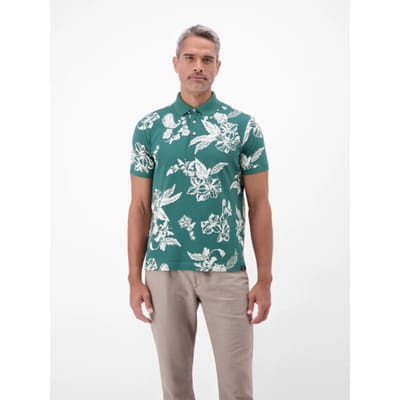 LERROS Poloshirt met bloemen-all-overprint, grote maten , Maat: 3XL , Kleur: SOFT TEAL , 100% katoen