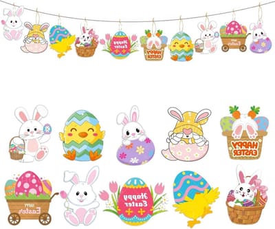 Set van 10 Paasdecoraties met Hangende Paashaas en Paaseieren voor Thuis, School en Feestjes