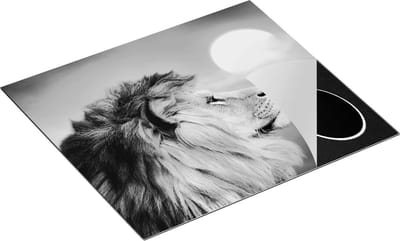 Chefcare Inductie Beschermer Leeuw - Leeuwenkop - tijdens Zonsopkomst - Zwart Wit - 60x50 cm - Afdekplaat Inductie - Kookplaat Beschermer - Inductie Mat