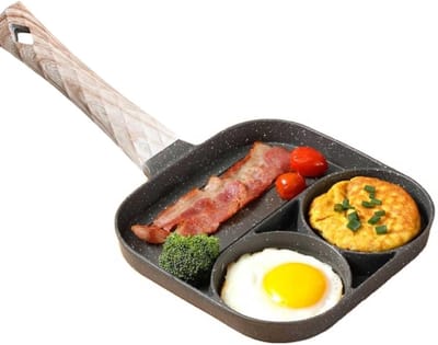 Ontbijtpan 3-in-1 - Omelet koekenpan - Ontbijt bereiden - Antiaanbaklaag - 18x18 cm - Zwart