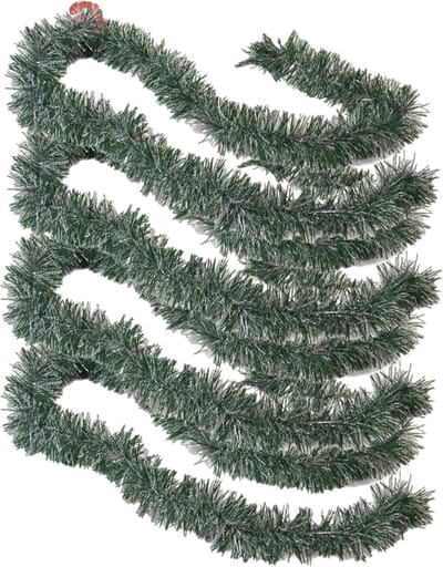 Gerimport Kerstslinger - 4x stuks - groen - besneeuwd - folie - 180 x 7 cm - kerstversiering - folieslinger