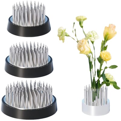 Dailygoods- Ikebana Vaas - 4 Stuks - Roestvrij Stalen Basis - Bloemenkikker - Rubber Afdichtring - Voor Thuis/Kantoor - Bloemenhouder
