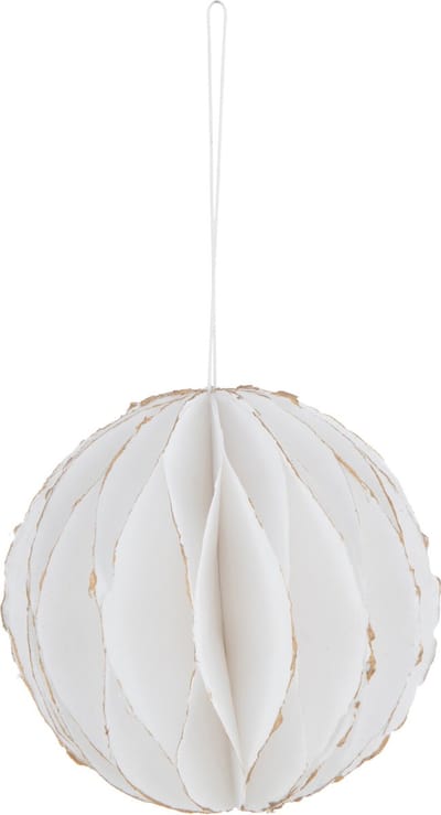 J-Line hanger Bal - katoen mache - wit/goud - 2 stuks