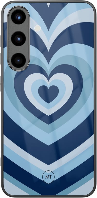 Hoesje geschikt voor Samsung Galaxy S25 - Hart blauw - Hard Case Zwart Back Cover - Print - Blauw - Mooie Telefoonhoesjes