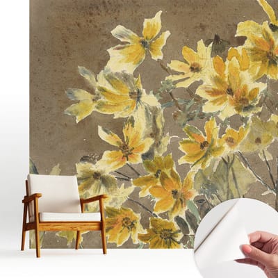 Wallfluent Zelfklevend Behang - Zonnig boeket Zelfklevend fotobehang - 250x250 cm - Bruin Zelfklevend Behang - Herpositioneerbaar - Voor de slaapkamer, woonkamer en hal Zelfklevend Behang