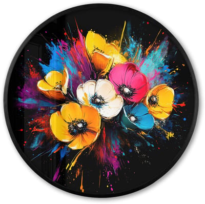 Poster in lijst Rond - Fotolijst 60x60 cm - Posters - Bloemen - Kleurrijk - Graffiti - Modern - Boeket - Ronde posterlijst zwart - Decoratie - Wanddecoratie woonkamer - Muurdecoratie slaapkamer