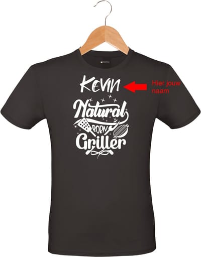 Mijncadeautje - Barbecue T-shirt - unisex - zwart - BBQ - Garden party - Tuinfeest - Vrijgezel - Verjaardag - Natural born griller - met voornaam - maat S