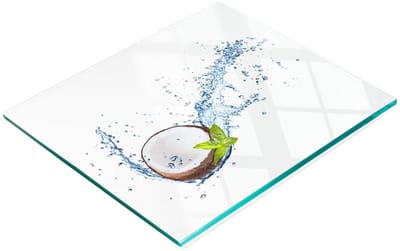 Decoratieve serveerplank van glas met kokosnoot- en watermotief, 60x52 cm