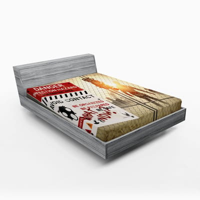 ABAKUHAUS Zombie Hoeslaken, Dead Man Walking, Zachte Decoratieve stof met Elastische Band, 160 x 200 cm, Taupe Rood