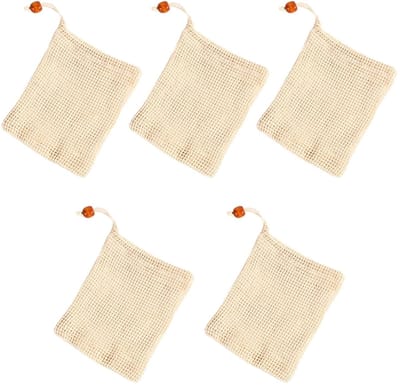 BRENZOOS- Zeepzakjes Set van 5 - Katoenen Zeepzakjes - Robuust en Duurzaam - 14 cm x 9 cm - Lichtgewicht - Plasticvrij en Duurzaam - Zeepnet