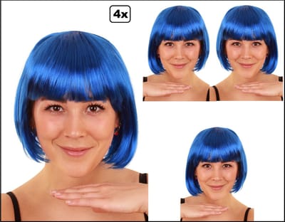 4x Pruik Sensation bobline blauw - Carnaval thema feest party festival optocht