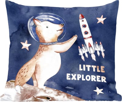 Sierkussens - Kussentjes Woonkamer - 60x60 cm - 'Little explorer' - Vos - Spreuken - Quotes - Jongen - Meiden - Kindje