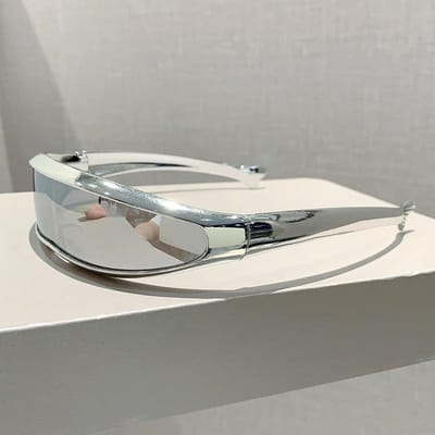 Futuristische Eendelige Spiegel Gepersonaliseerde Gegalvaniseerde Zonnebril Dames Heren Y2K Steampunk Bril Rave Party Bril UV400 white