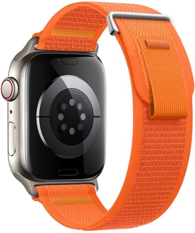 Nylon bandje - geschikt voor Apple Watch series 1/2/3/4/5/6/7/8/9/10/11/ SE (1,2,3) / Ultra (1,2,3) met maat 44 mm / 45 mm / 46 mm / 49 mm - klittenband - oranje