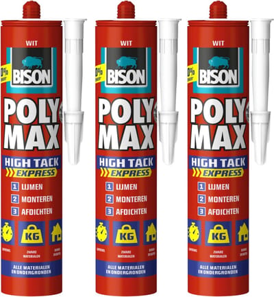 Bison poly max high tack express - montagelijm - extra sterk - extra snel - wit - 3 x 440 gram