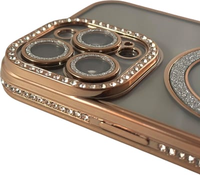 HEM Hoesje Geschikt voor iPhone 16 Pro Max Hoesje - Geschikt voor MagSafe - Shockproof Backcover - Goud Glitter Transparant hoesje