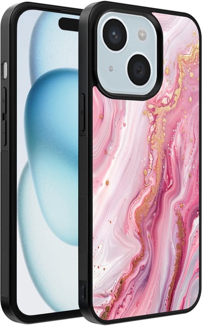 Smartphonica Telefoonhoesje geschikt voor iPhone 15 met marmer opdruk - TPU backcover case marble design - Roze geschikt voor iPhone 15