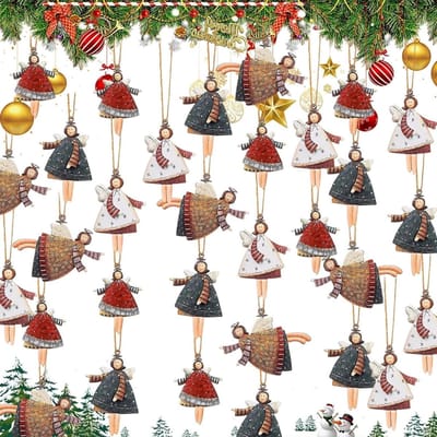 Houten Engel Kerstdecoraties - 20 Stuks Mini Hangende Engelen voor Kerstbomen, Haard en Deuren, Perfect voor Feestdagen en Versiering