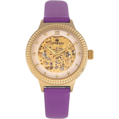 Keizerin Alice Automatisch MOP-horloge met skelet wijzerplaat en lederen band