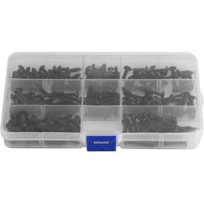 Kit de 200 vis autotaraudeuses à tête ronde en acier au carbone, accessoires et outils