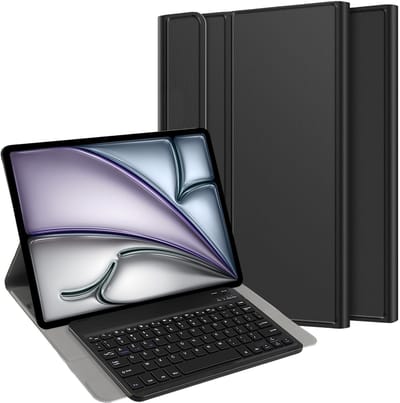 Just in Case tablet Hoes met Toetsenbord geschikt voor iPad Air 13 inch (M4 2026 / M3 2025 / M2 2024) - AZERTY Bluetooth Keyboard Case - Zwart