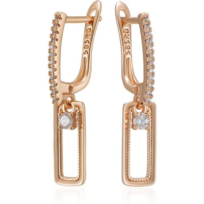 Kienl Boucle d'oreille Longue Carrée en Zircon Naturel Brillant pour Femmes Couleur Or Rose Accessoires Métalliques Brillants Tendance Bijoux Quotidien beige