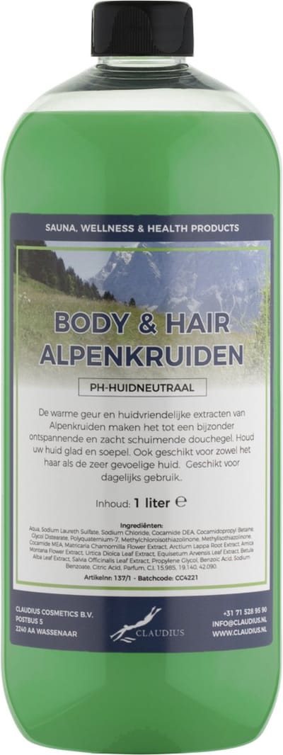 Body & Hair Alpenkruiden 1 Liter - 2 in 1 voor lichaam en haar.