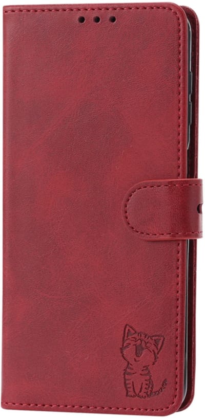 Luxe BookCover Hoes Etui geschikt voor Samsung Galaxy A37 - A56 - A36 - Rood - Kat - Reliëf