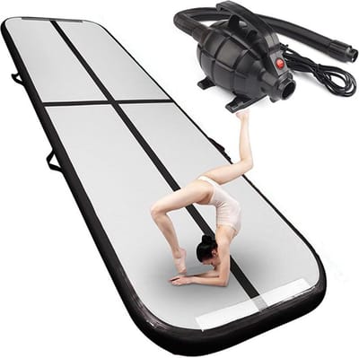 Opblaasbare Gymnastiekmat - Trainingsmat Fitnessmat - Thuis Sporten - 10 cm Dik - 300x100 cm - Zwart