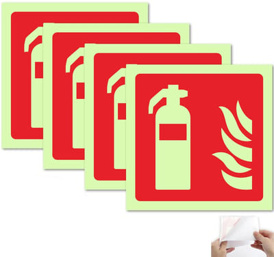 Dailygoods- Brandblusserstickers Set van 4 - PVC Zelfklevend - Fotoruminescerend - Weerbestendig - Veiligheidsaccessoire - Hoge zichtbaarheid - Brandblusschild