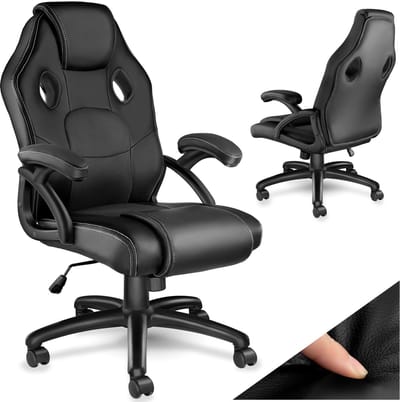 tectake® Racing bureaustoel - Gamingstoel met schommelfunctie - Ergonomische directiestoel - In hoogte verstelbare, draaibare stoel met wielen - PC-Stoel - Gamestoel - Maximale belasting 100 KG - Afmeting (LxBxH) 68x69x104,5 - 114,5 cm - Zwart/zwart