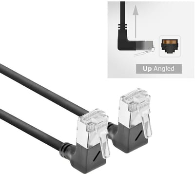 ACT Zwarte 0,15 meter U/FTP CAT6A LSZH Slimline patchkabel met RJ45 connectoren 90° haaks boven naar 90° haaks boven DA6930