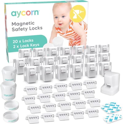 SnelShoppen - AYCORN Magnetisch Kinderslot Kastjes - Baby Peuter Magneet Beveiliging voor Kast, Deur en Lade - 20 Sloten en 2 Sleutels - Geen Boorwerk