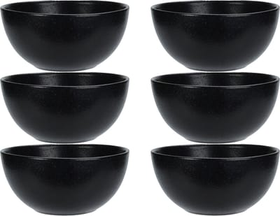 Excellent Houseware Soepkommen - 6x - Lava stone - keramiek - D15 x H7 cm - zwart - Stapelbaar