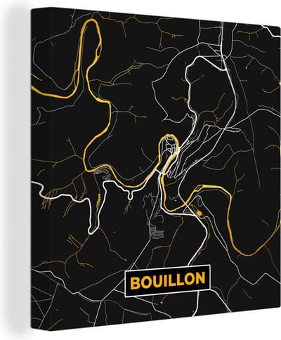 Canvas Schilderij Goud - Stadskaart - Plattegrond - Bouillon - Kaart - 20x20 cm - Wanddecoratie
