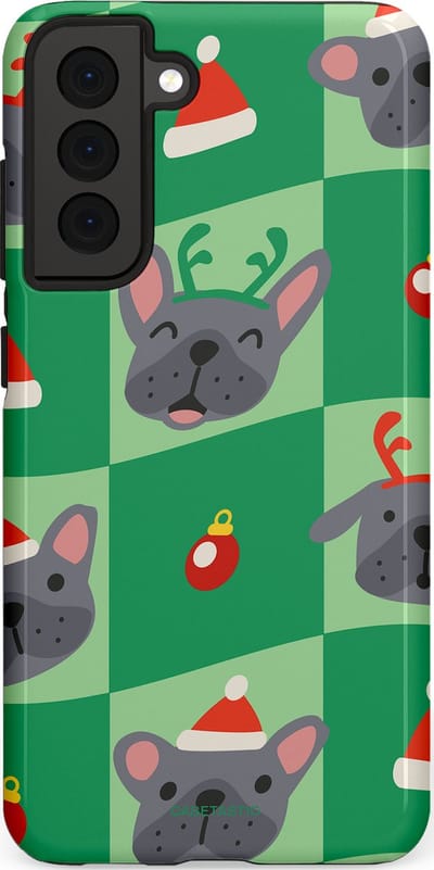 Casetastic hoesje geschikt voor Samsung Galaxy S21 FE 5G - Dubbellaagse bescherming - Schattige Kersthondjes - Fashion Case - Groen Grijs