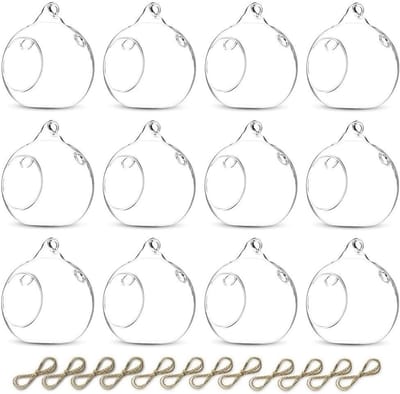 Famanu – Glazen hangende theelichthouders, set van 8 of 12 stuks, decoratief voor bruiloft, tafel en interieur